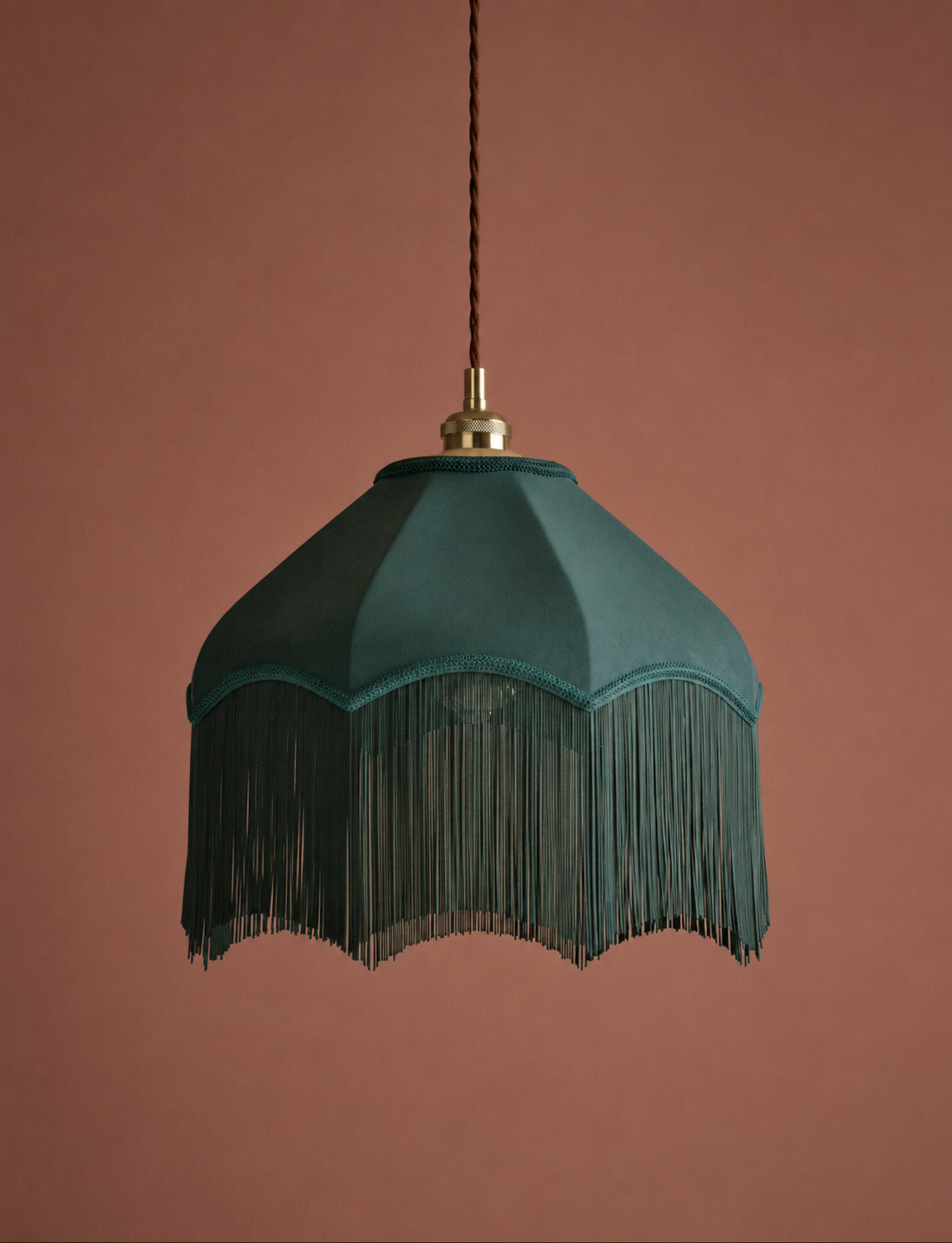 Fringed Velvet Lamp Shade - Dark Green