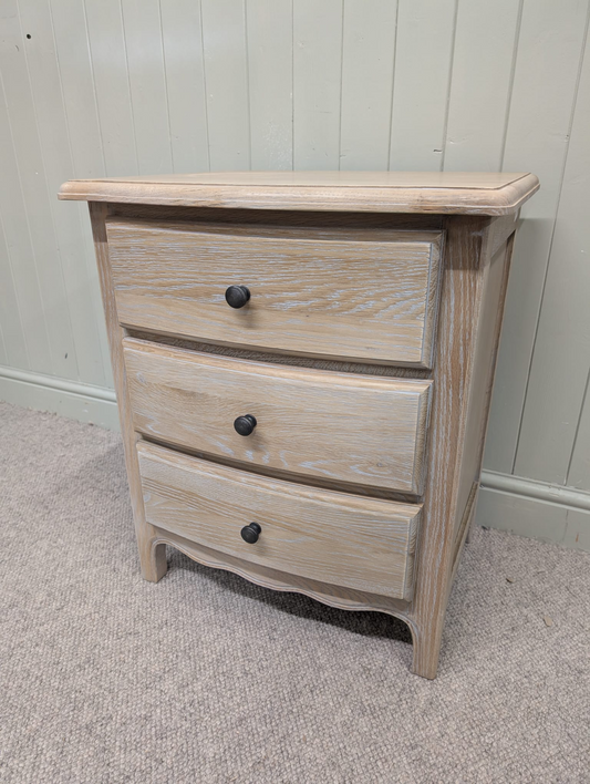 Camille Limewash Oak 3 Drawer Bedside Table