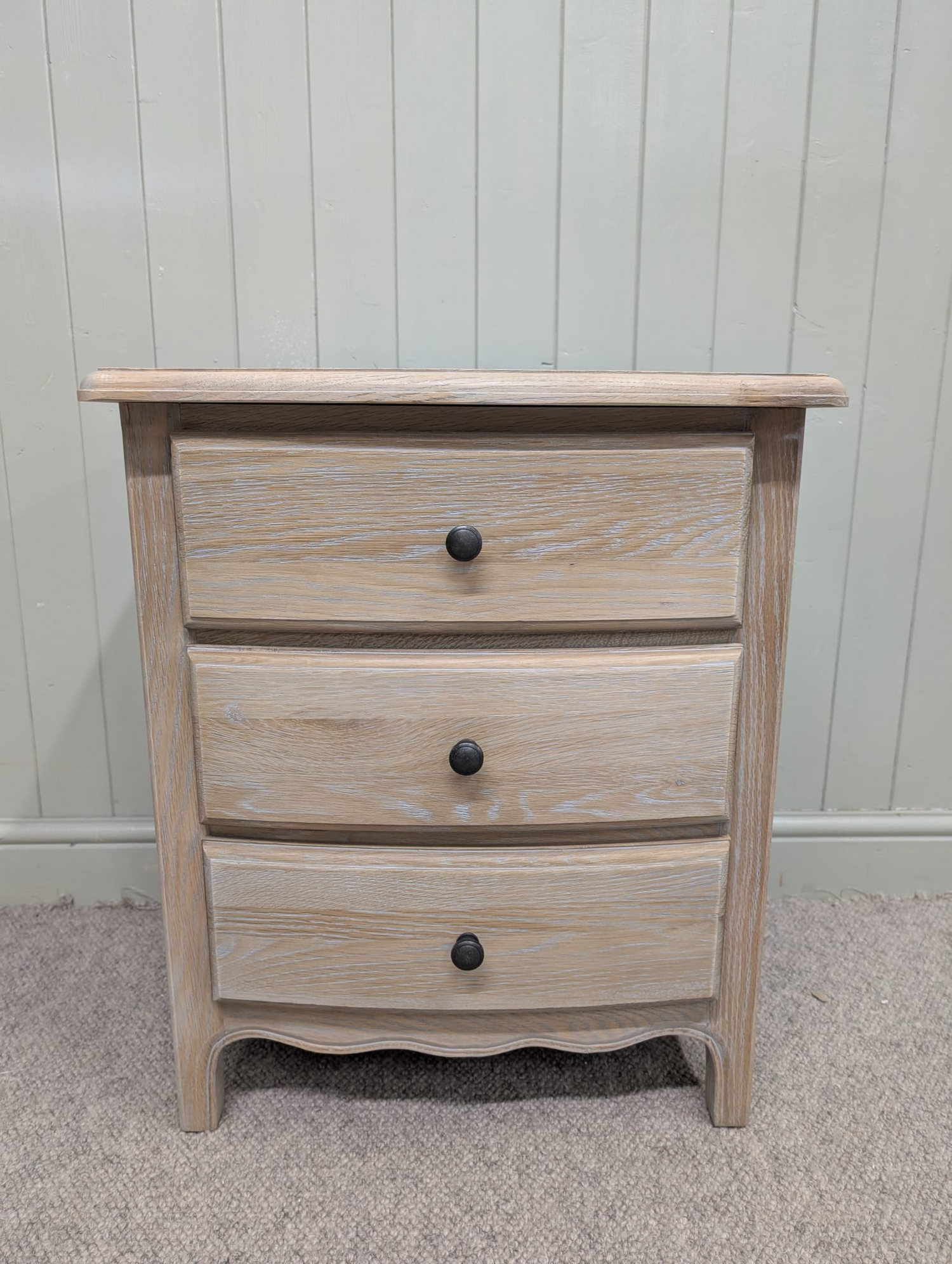 Camille Limewash Oak 3 Drawer Bedside Table