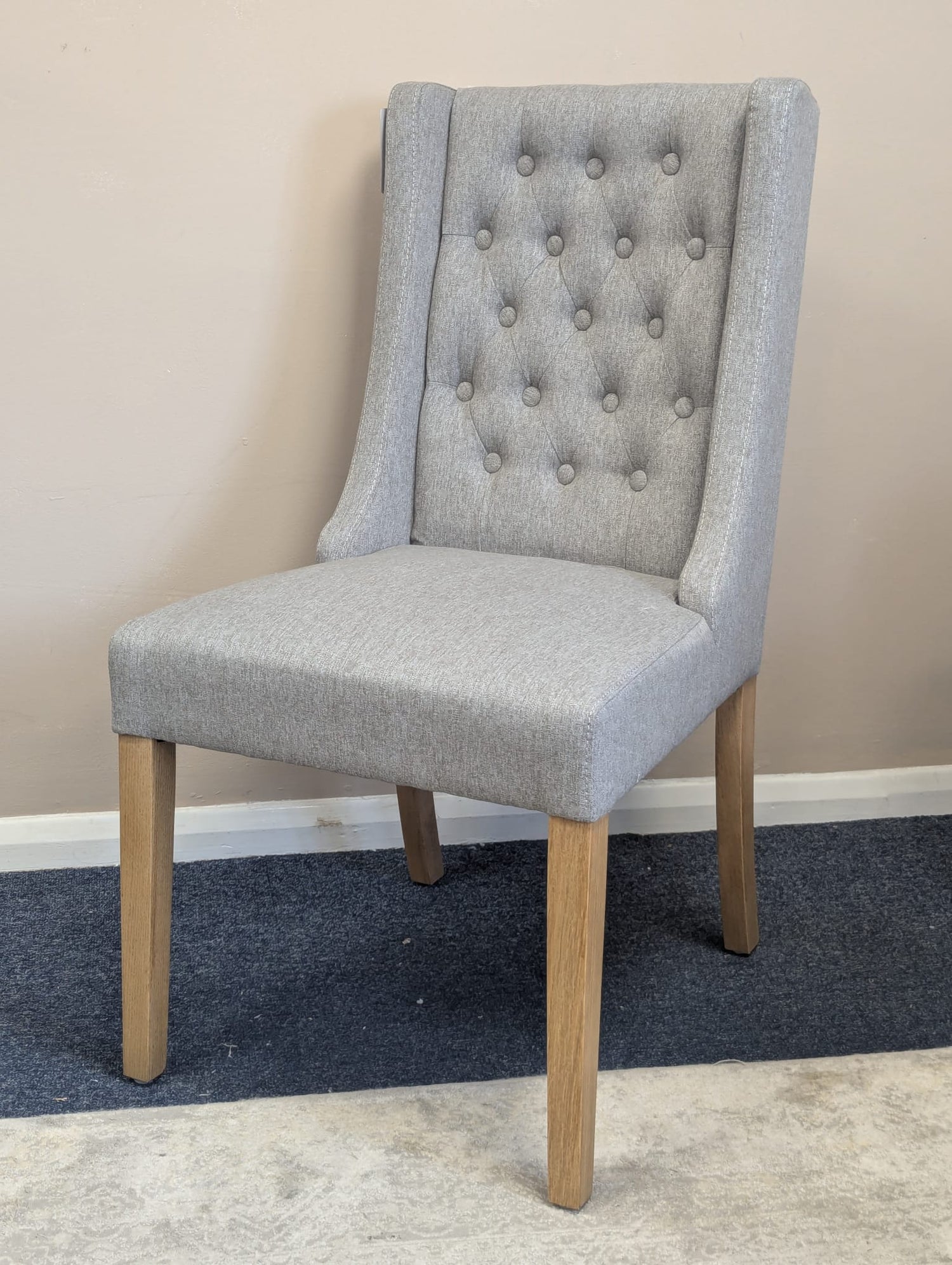 Foxglove Winged Buttoned Chair -Grey Linen