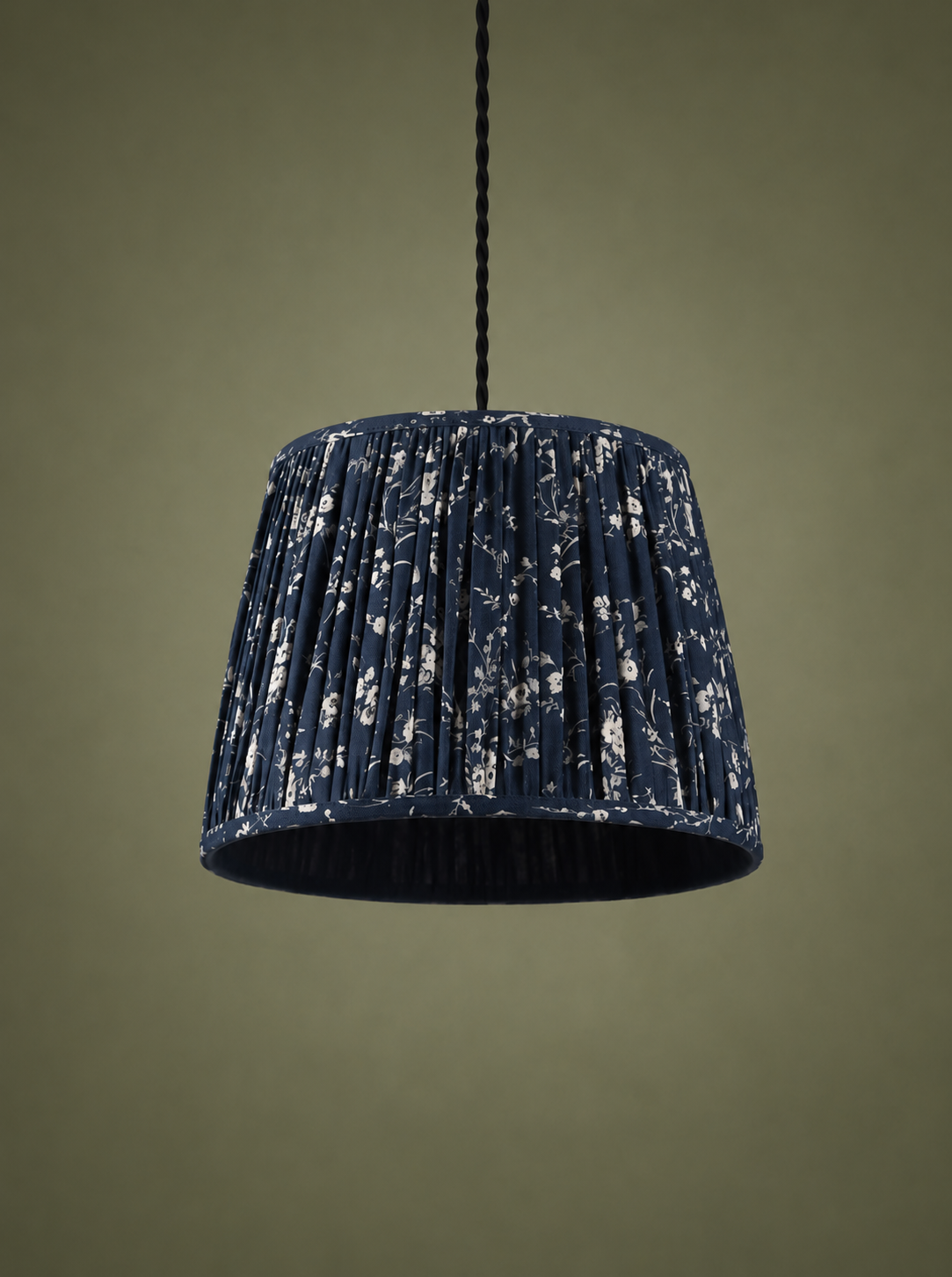 Floral Pleated Ceiling Lamp Shade - Navy