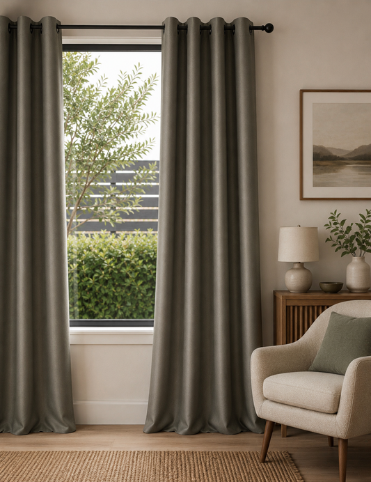 Velvet Eyelet Ultra Thermal Curtains - Light Grey - 168cm x 137cm
