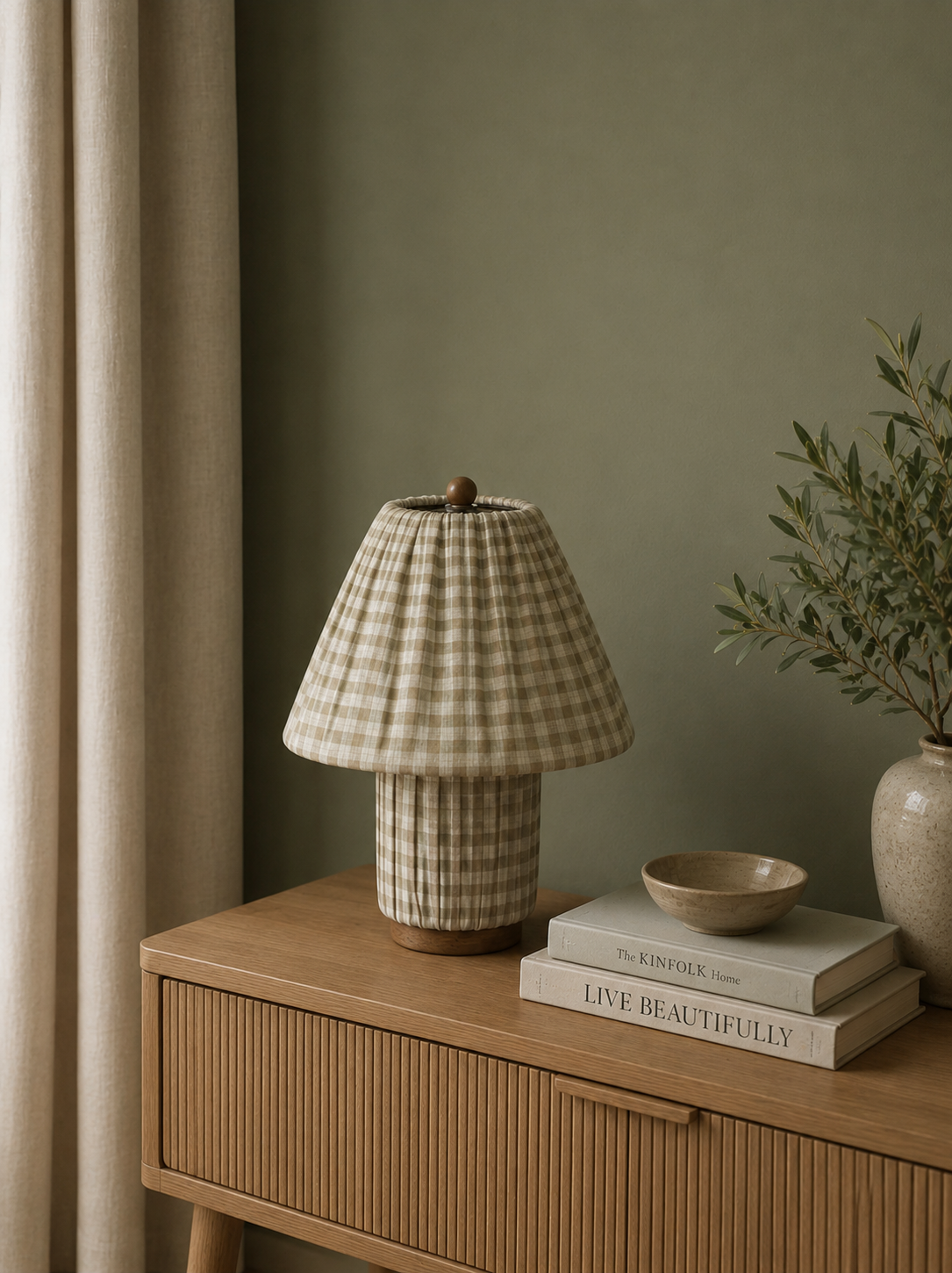 Full Pleat Gingham Table Lamp - Neutral