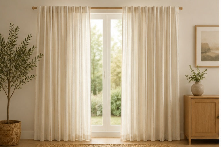 Cotton Linen Blend Sheer Multiway Curtains - Multi - 218cm x 229cm