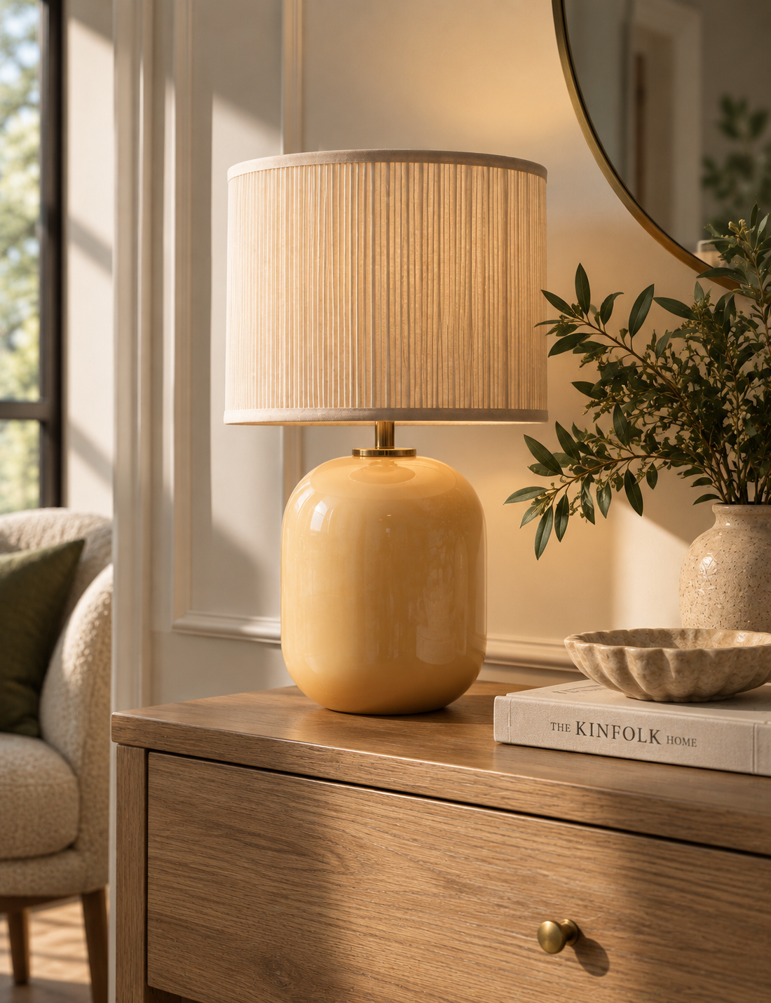 Milk Glass Pleated Shade Lamp - Cream