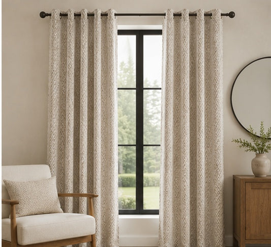Textured Herringbone Eyelet Curtains - Neutral Brown - 168cm x 229cm