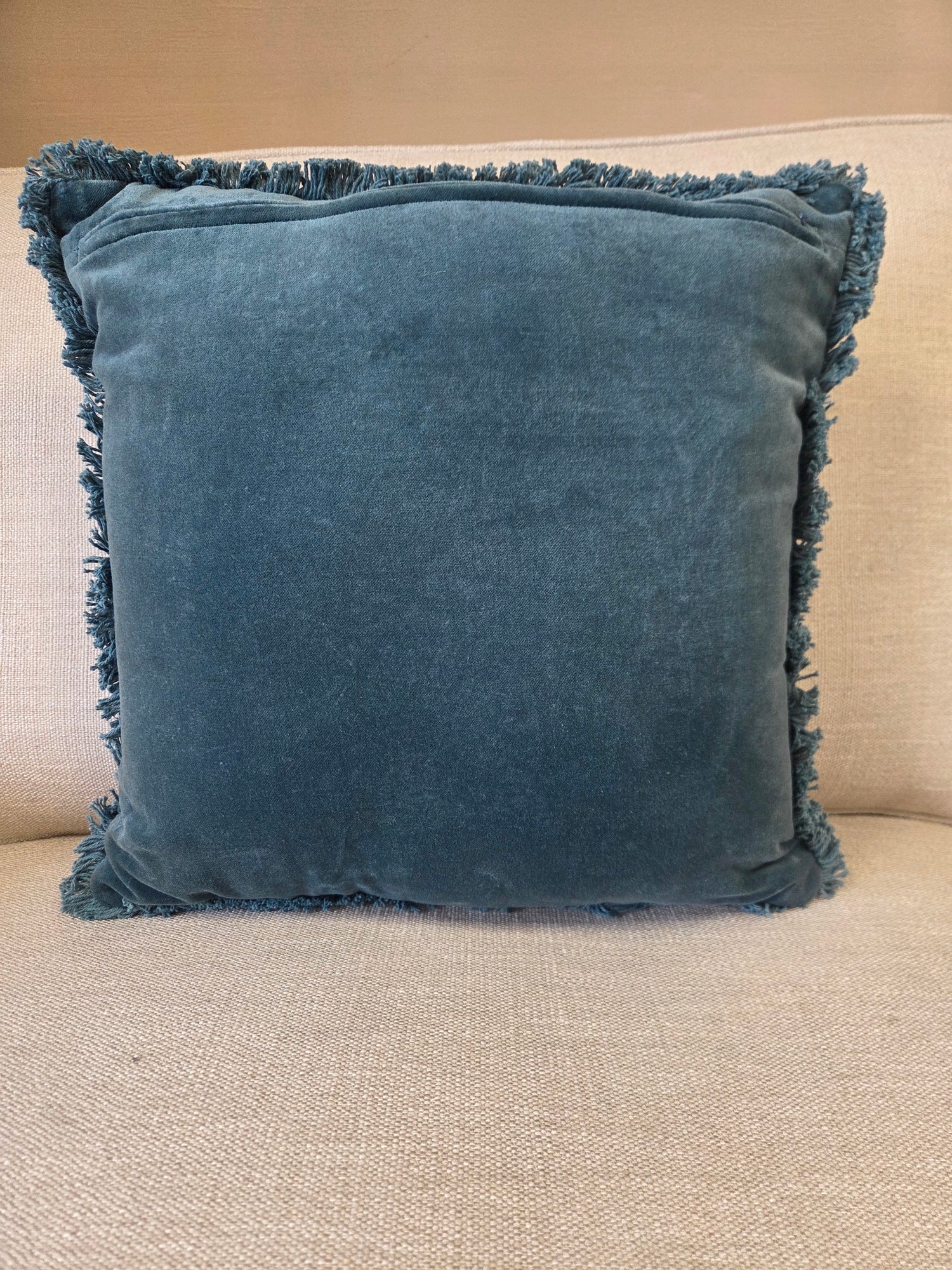 Cotton Velvet Fringed Cushion - Kingfisher