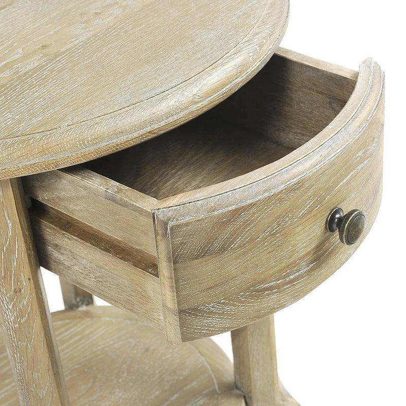 Camille Limewash Oak 1 Drawer Bedside Table