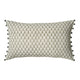 Leaf Block Print Cushion With Pom Poms - Olive