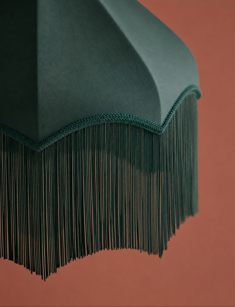 Fringed Velvet Lamp Shade - Dark Green