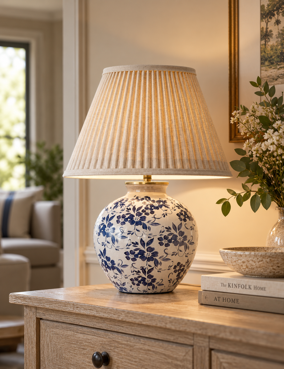 Floral Urn Table Lamp - White