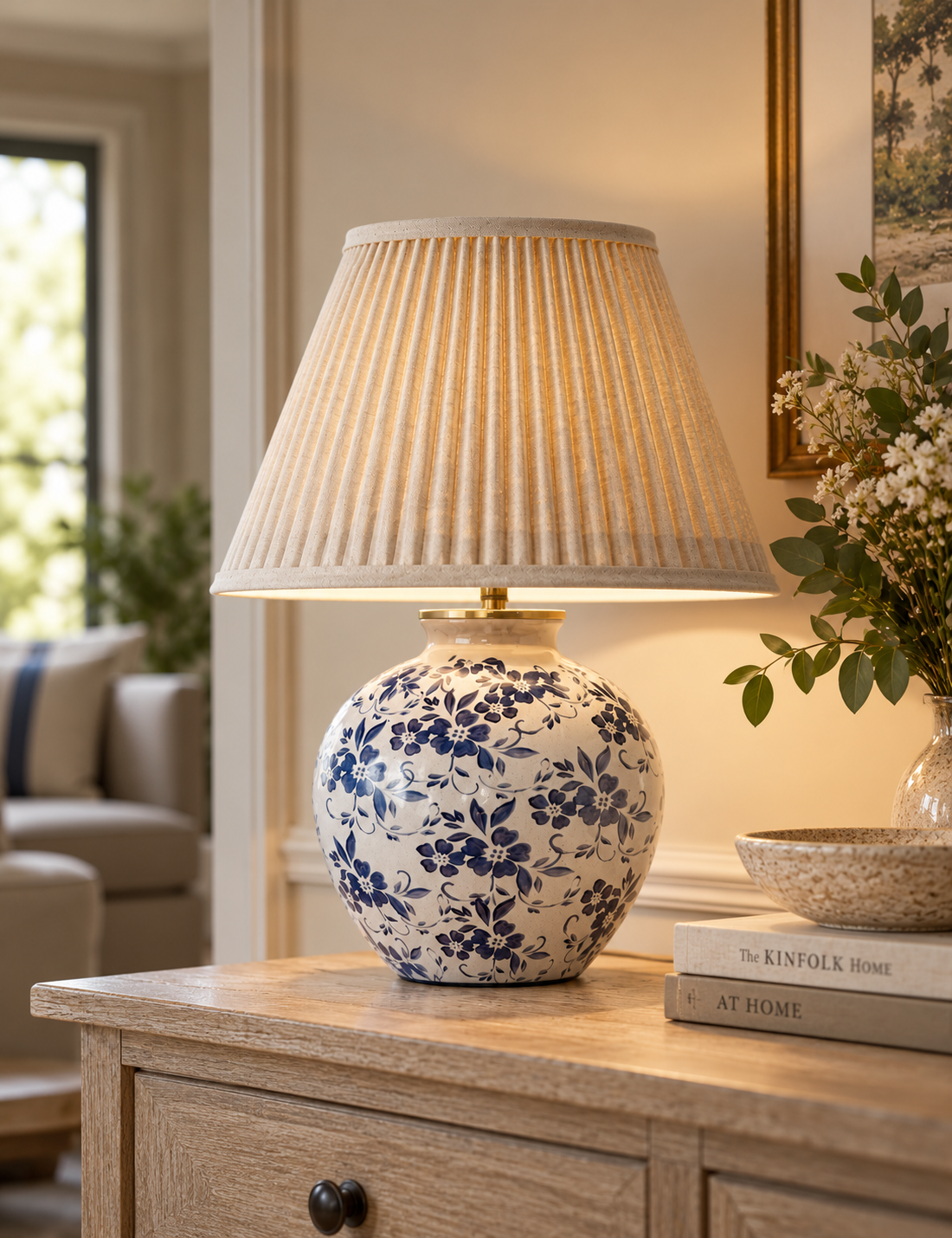 Floral Urn Table Lamp - White