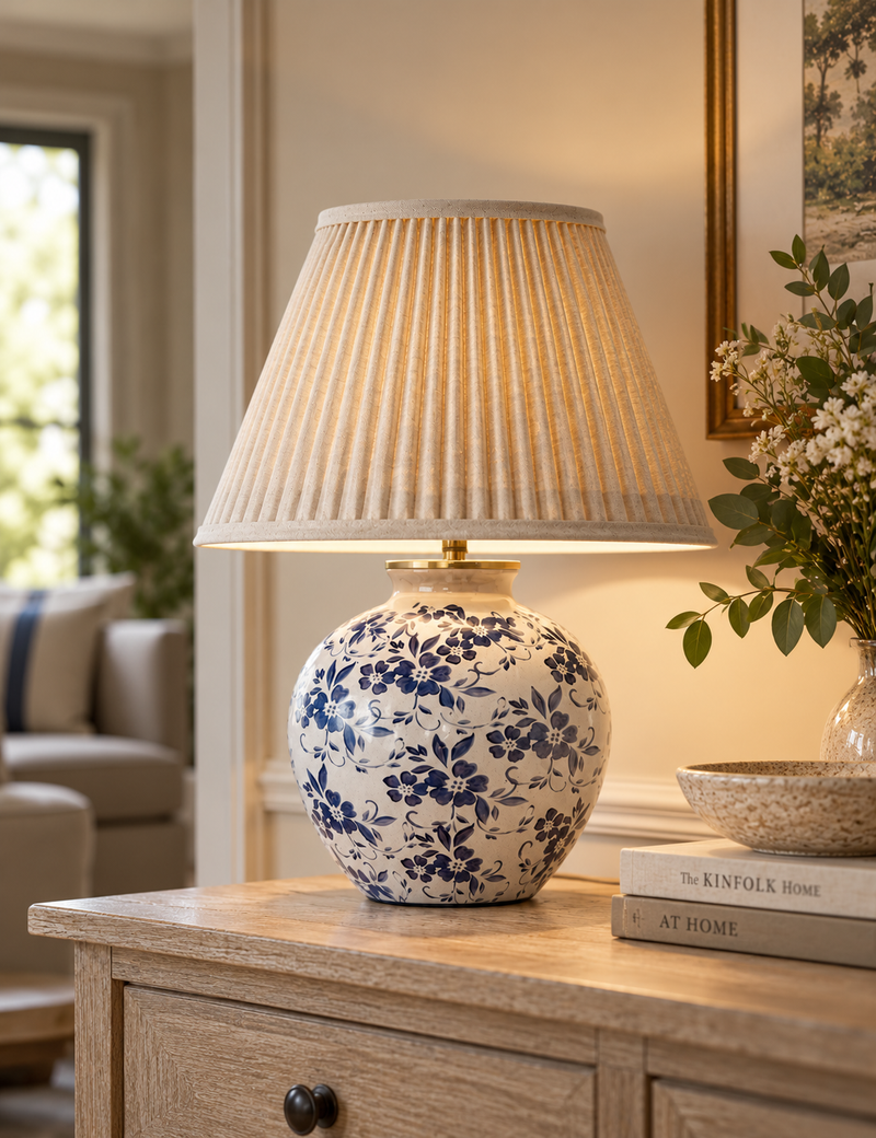 Floral Urn Table Lamp - White