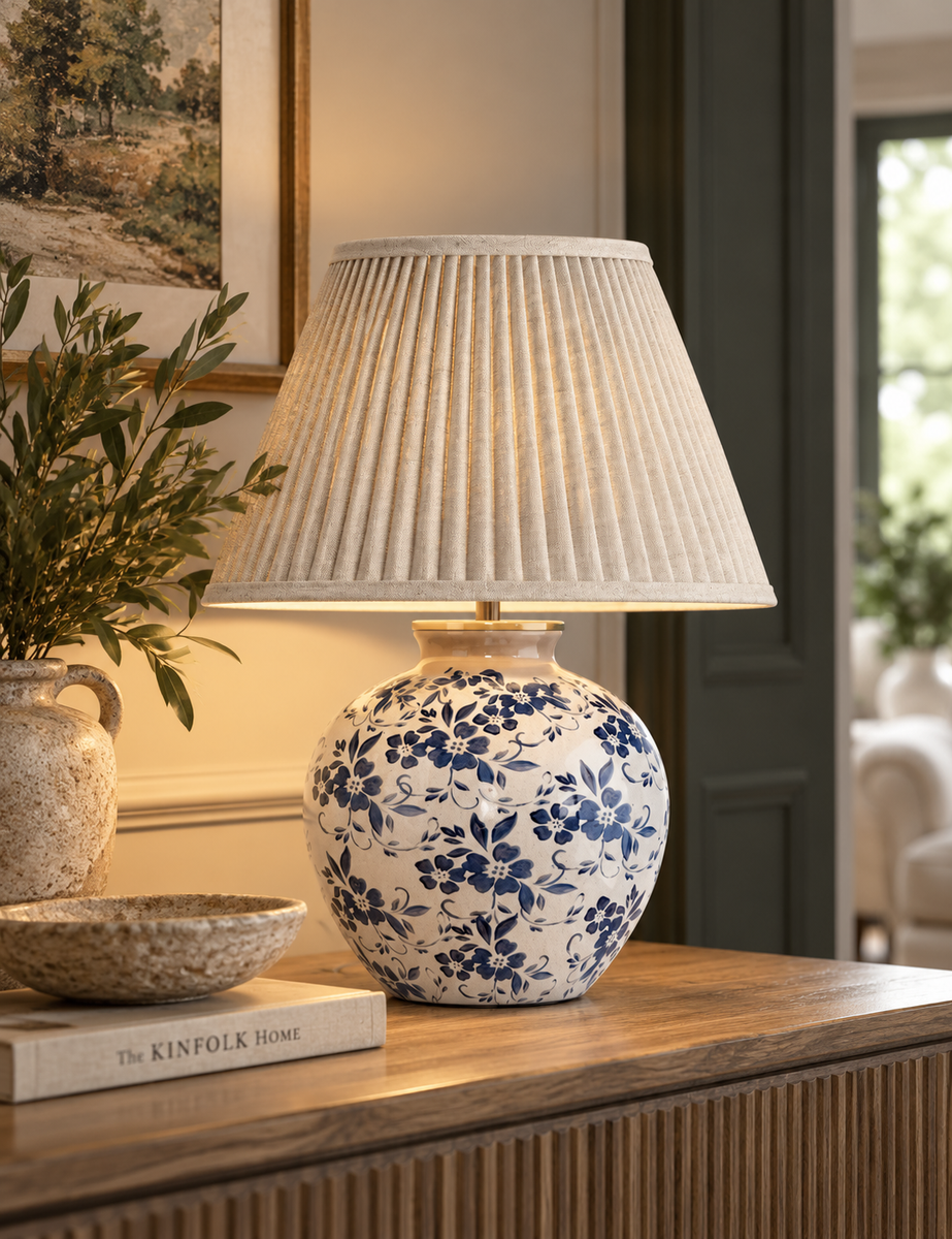 Floral Urn Table Lamp - White
