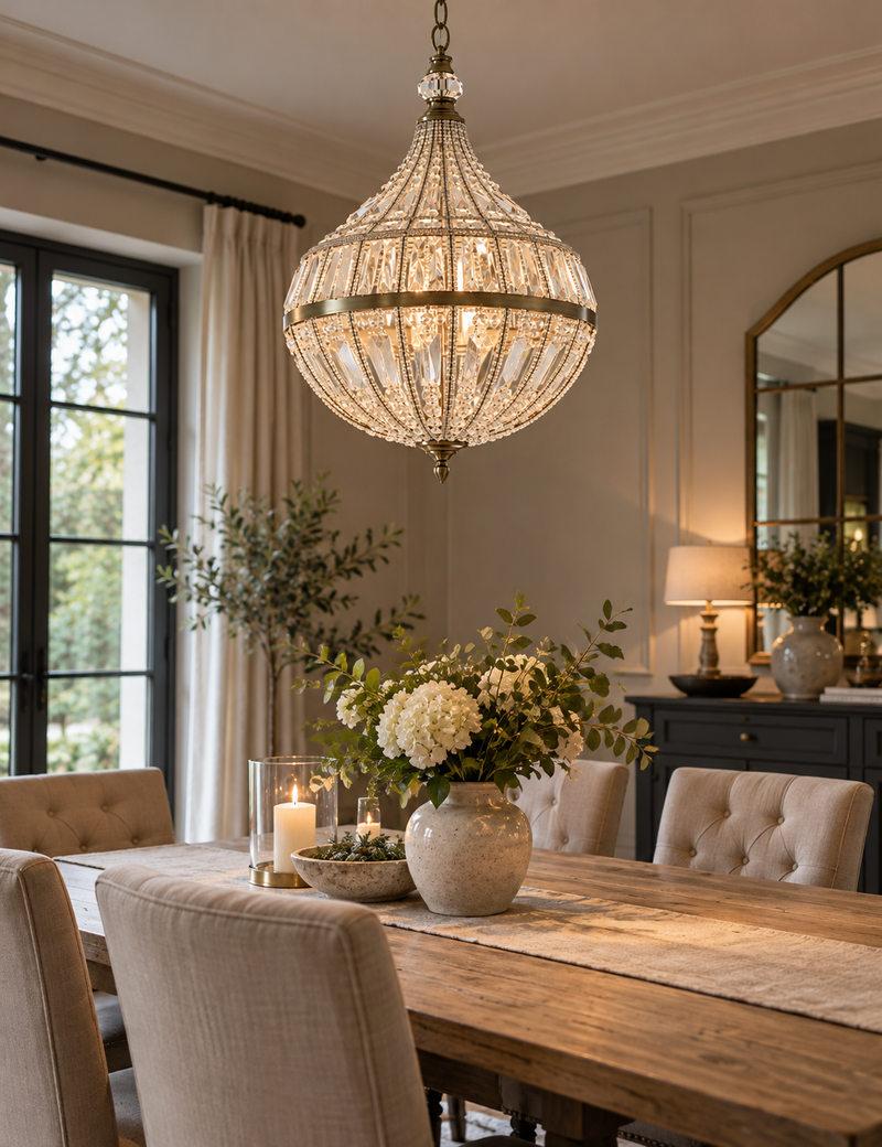 Beaded Chandelier Antique Brass
