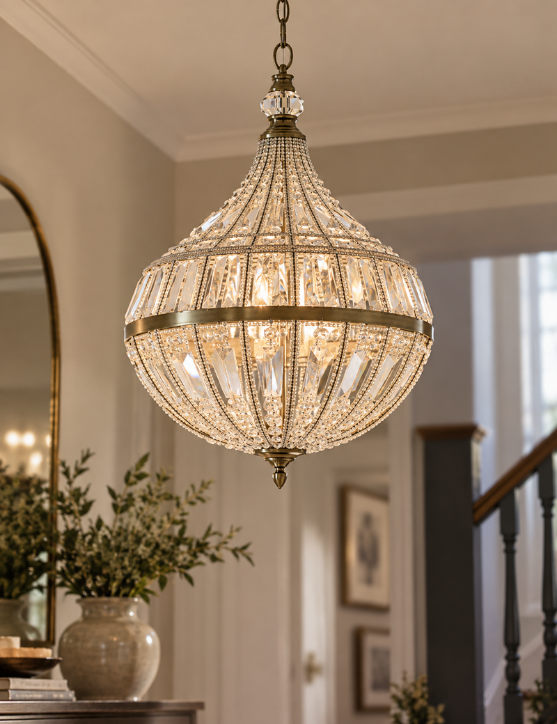 Beaded Chandelier Antique Brass