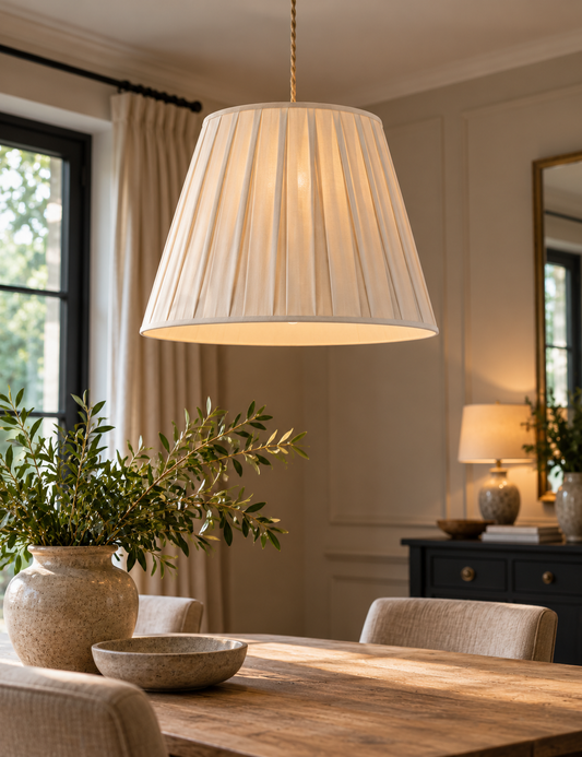 Large Wide Pleated Fabric Shade