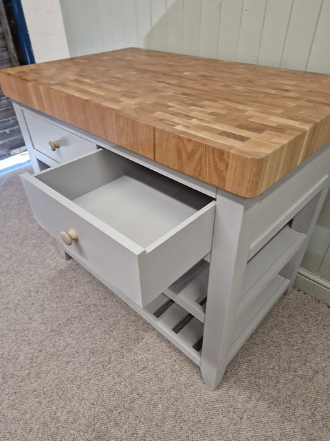 Chester Dove Grey Butcher Block Kitchen Island