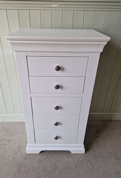 Chantilly Warm White Tall 5 Drawer Chest