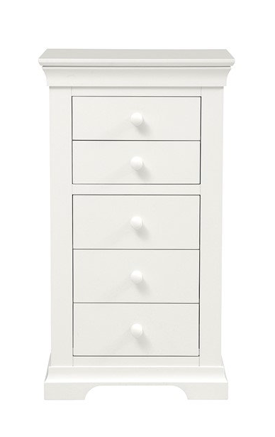 Chantilly Warm White Tall 5 Drawer Chest