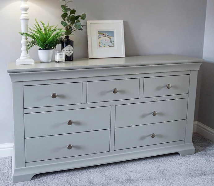 Chantilly Pebble Grey 7 Drawer Wide Chest