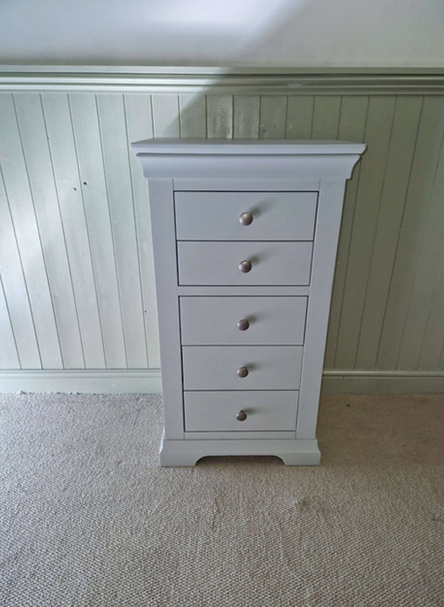 Chantilly Pebble Grey Tall 5 Drawer Chest