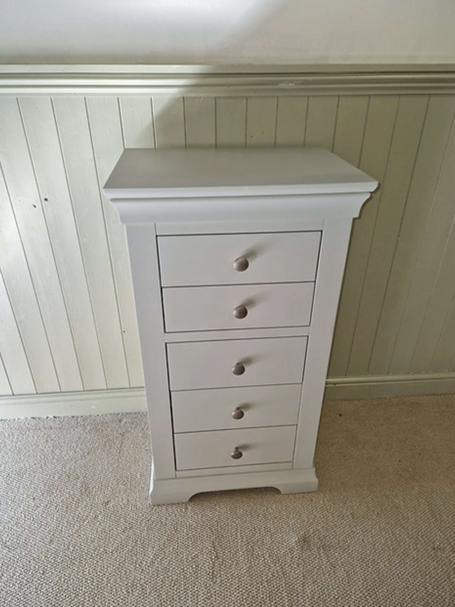 Chantilly Pebble Grey Tall 5 Drawer Chest