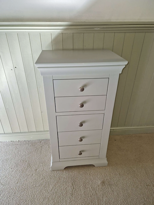 Chantilly Pebble Grey Tall 5 Drawer Chest