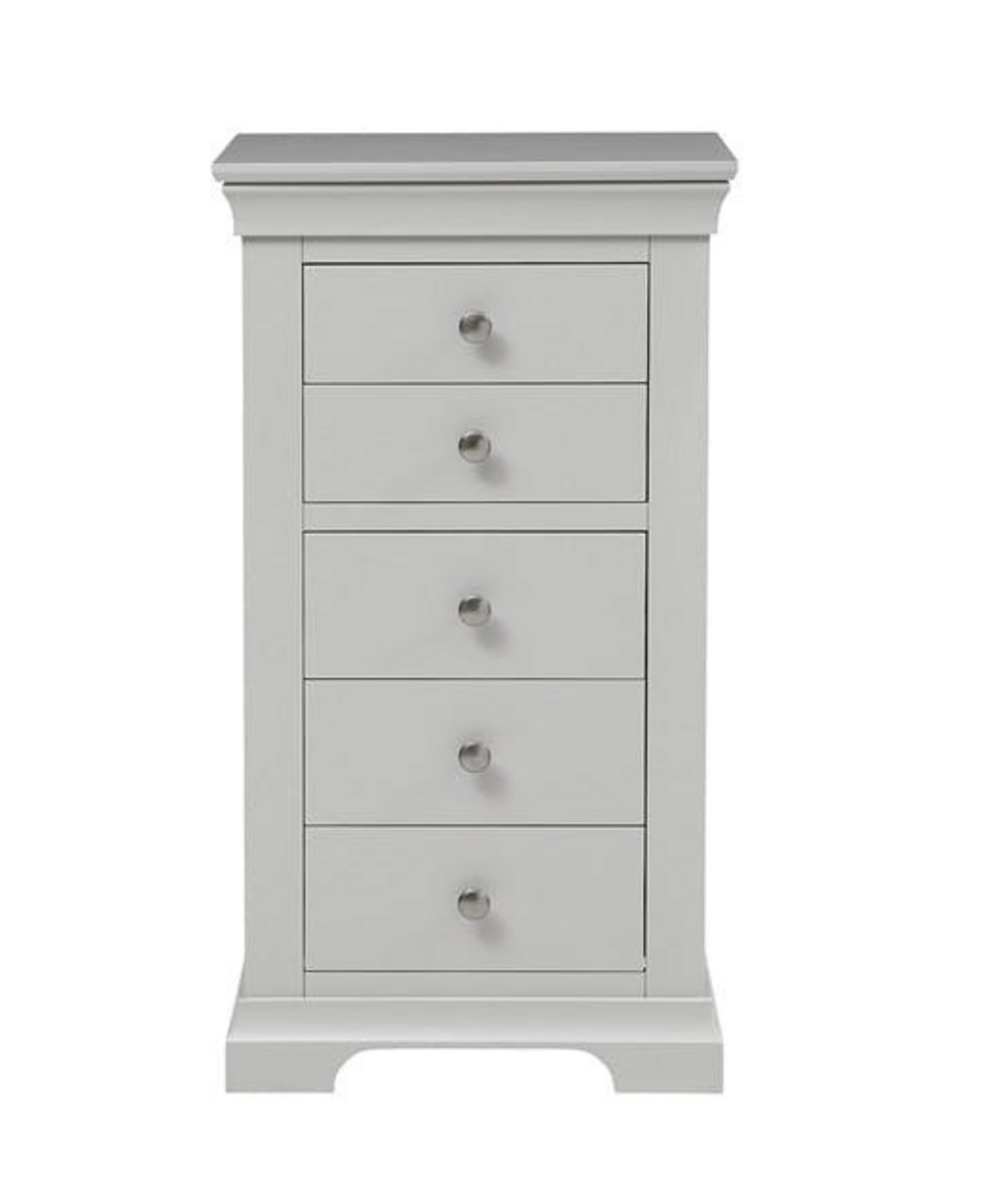 Chantilly Pebble Grey Tall 5 Drawer Chest