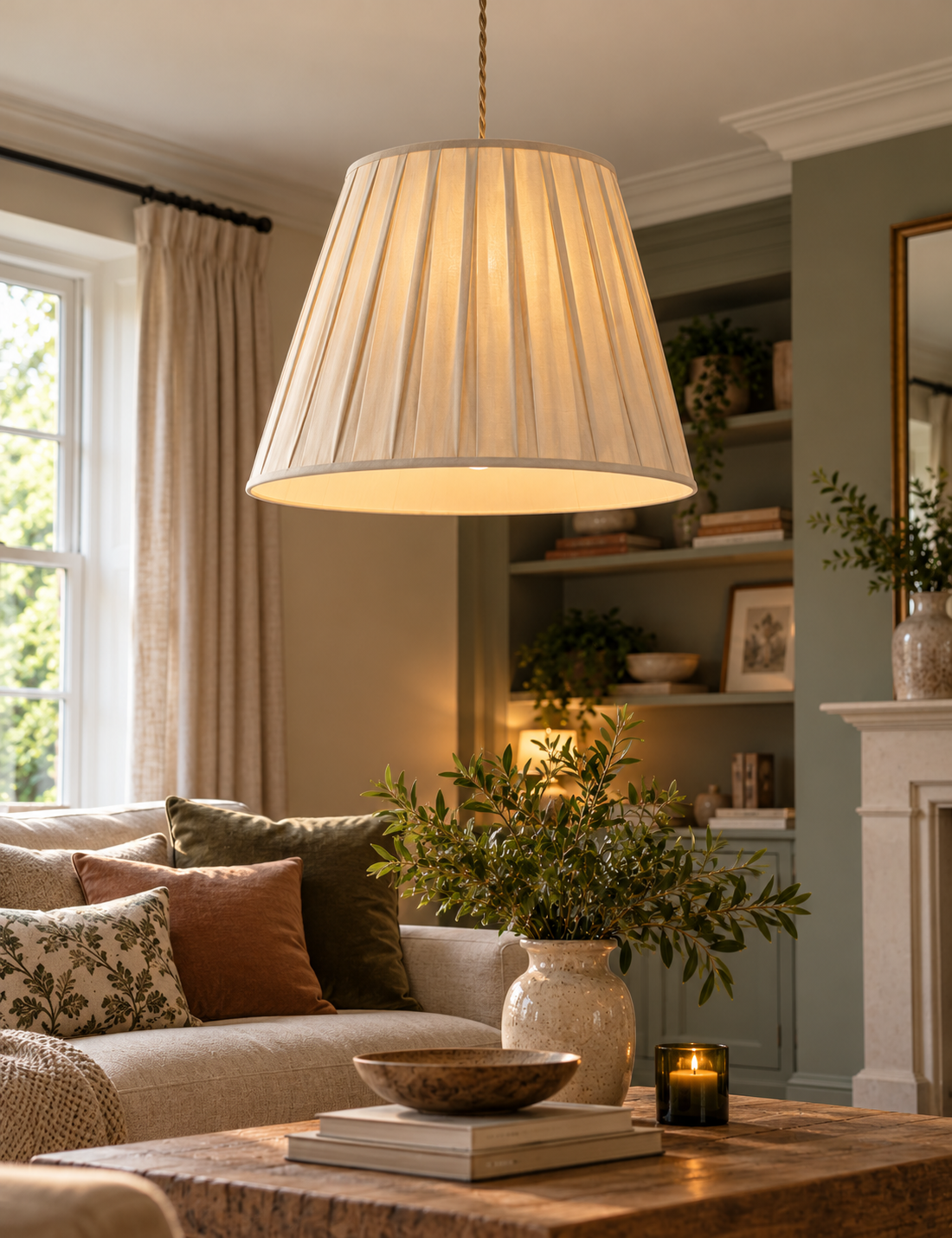 Large Wide Pleated Fabric Shade