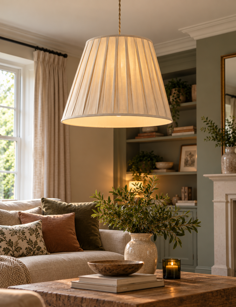 Large Wide Pleated Fabric Shade