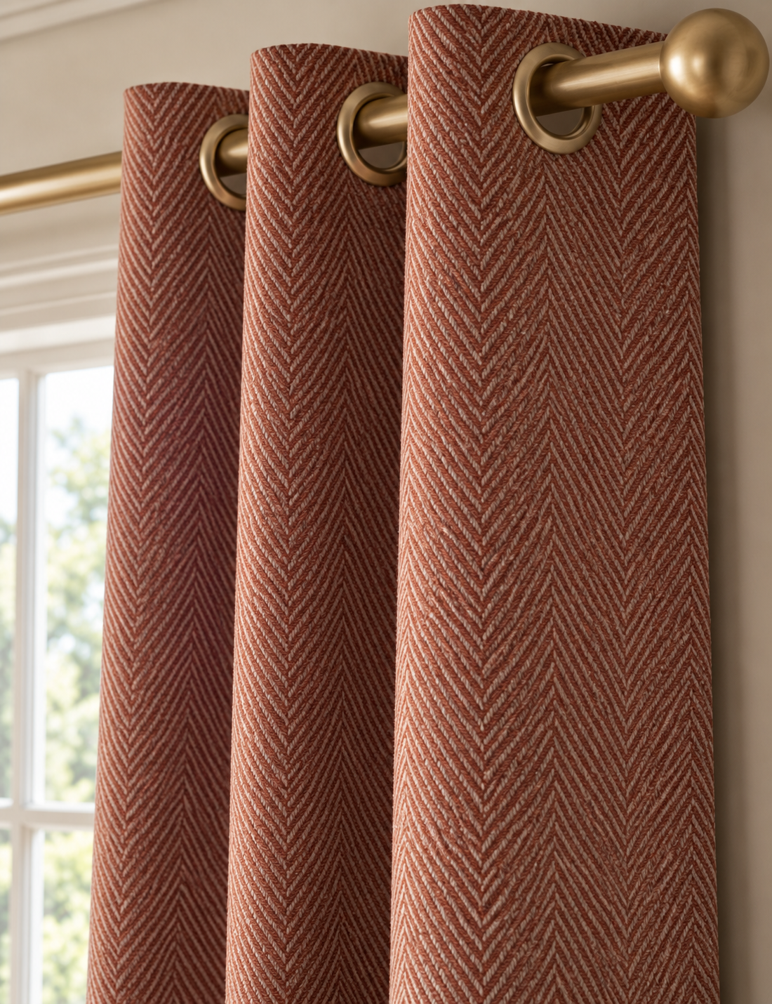 Textured Herringbone Eyelet Curtains - Rust - 168W x 183L cm