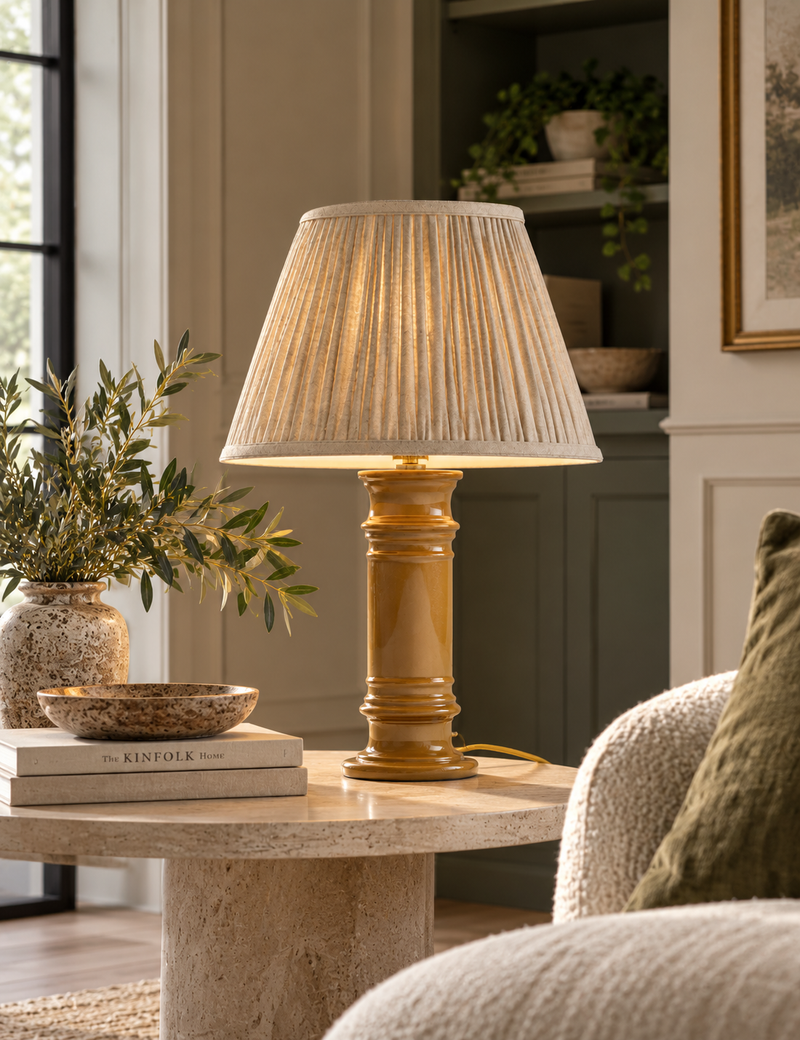 Ceramic Column Frill Shade Table Lamp -Brown