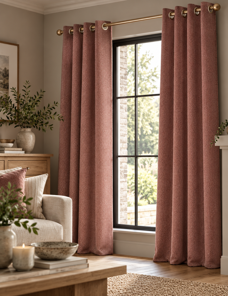 Textured Herringbone Eyelet Curtains - Rust - 168W x 183L cm