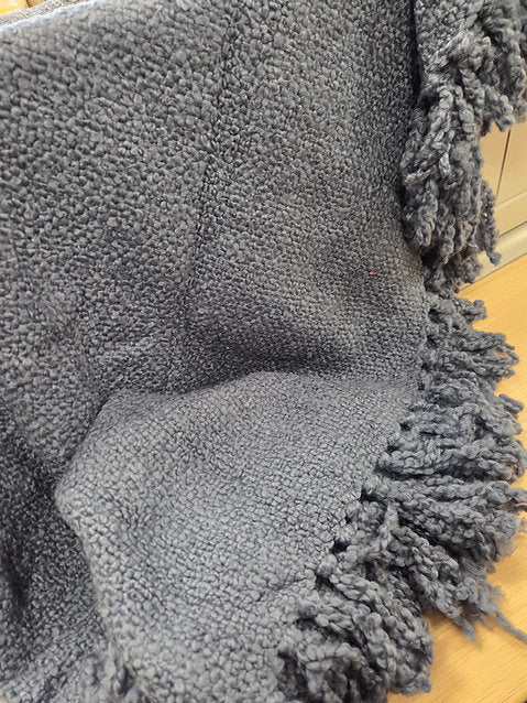 Dreamy Handwoven Fringe Throw- Steel Blue
