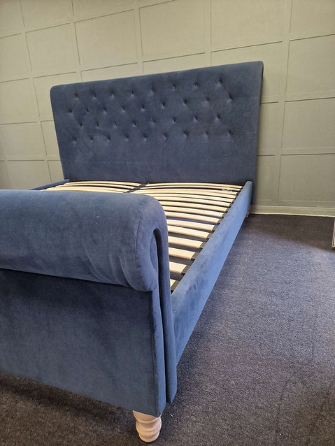 Hilcott Petrol Velvet Super King Sized Upholstered Bed
