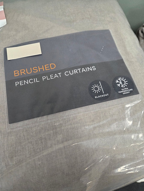 Brushed Pencil Pleat Blackout Thermal Curtains- Natural