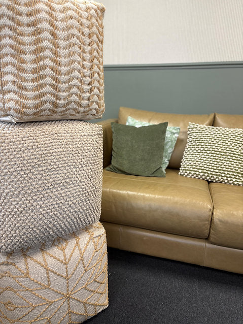Corowa Hand Made Beige 40x40cm Cotton & Polyester Pouffe