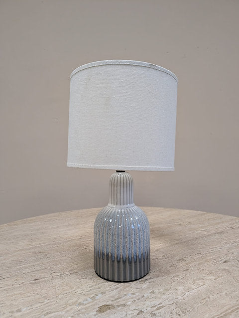 Grey Porcelain Lamp with Ribbed Detailing