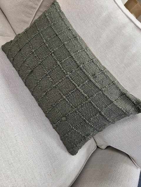 Check Hand Woven Cushion Green