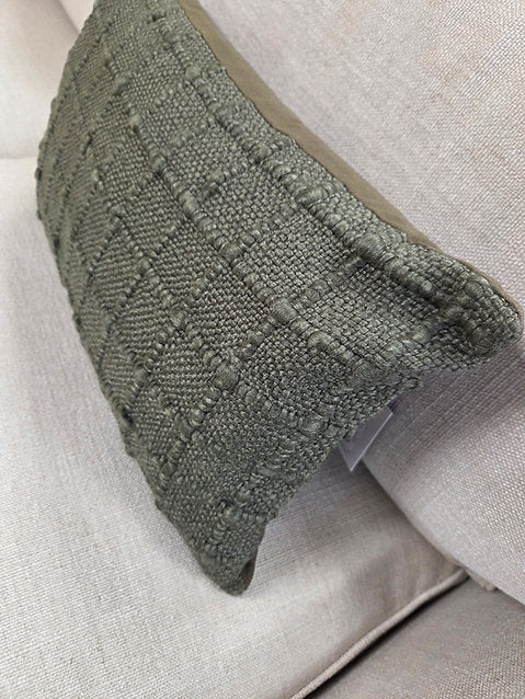 Check Hand Woven Cushion Green