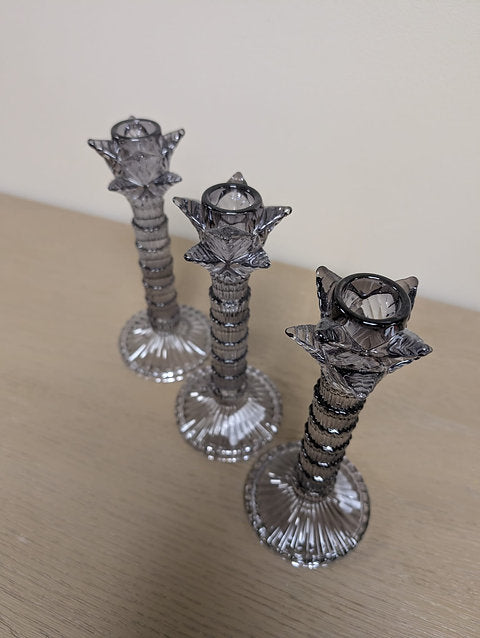 Smoked Grey Glass Candlestick