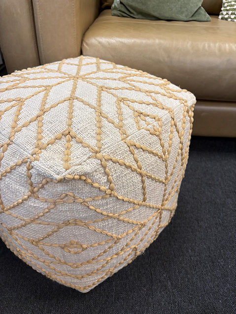 Corowa Hand Made Beige 40x40cm Cotton & Polyester Pouffe