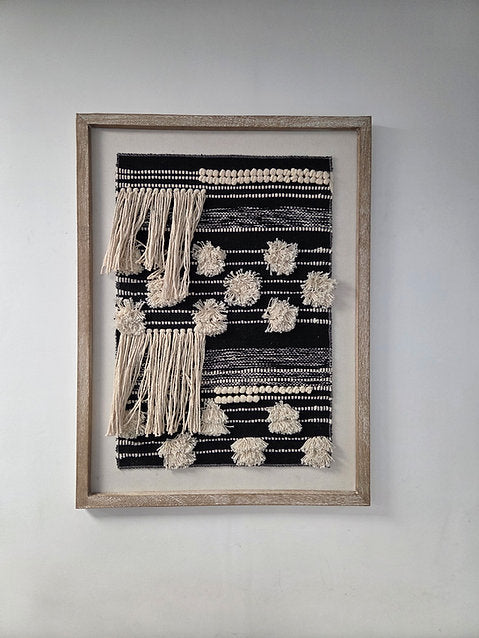Framed Handmade Rug Wall Art Monochrome Textured
