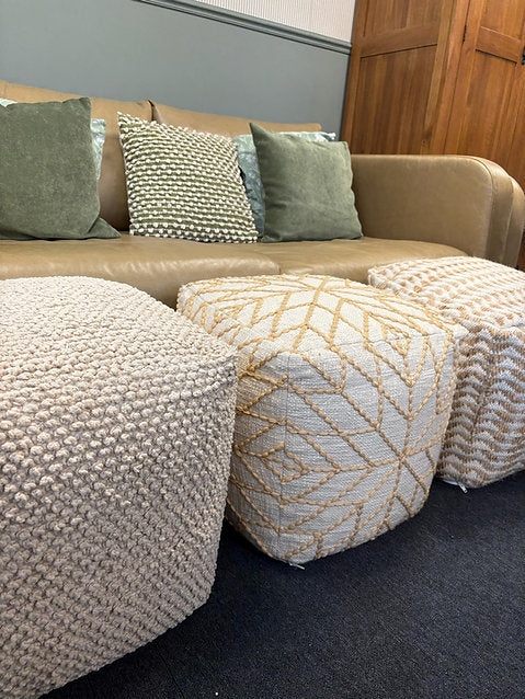 Corowa Hand Made Beige 40x40cm Cotton & Polyester Pouffe