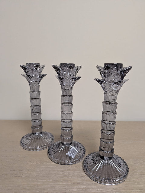 Smoked Grey Glass Candlestick