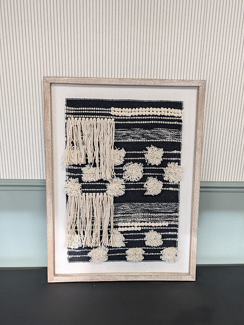 Framed Handmade Rug Wall Art Monochrome Textured