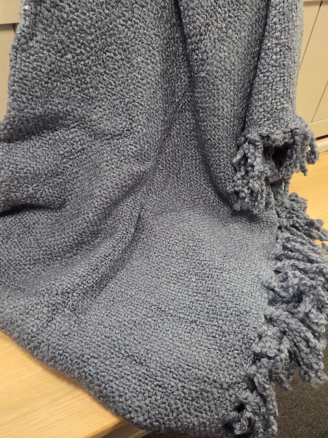 Dreamy Handwoven Fringe Throw- Steel Blue