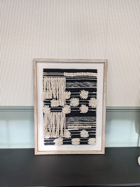 Framed Handmade Rug Wall Art Monochrome Textured