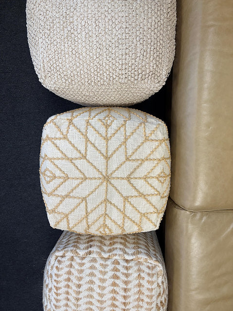 Corowa Hand Made Beige 40x40cm Cotton & Polyester Pouffe